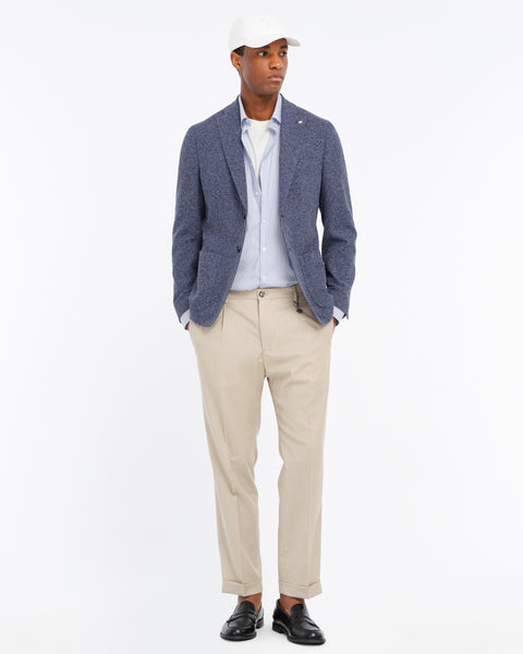 blue micro texture cotton blend blazer