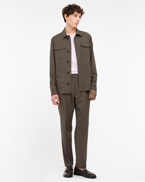 brown cool stretch wool overshirt