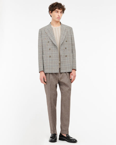blue nuvola double breasted stretch cotton blend check blazer