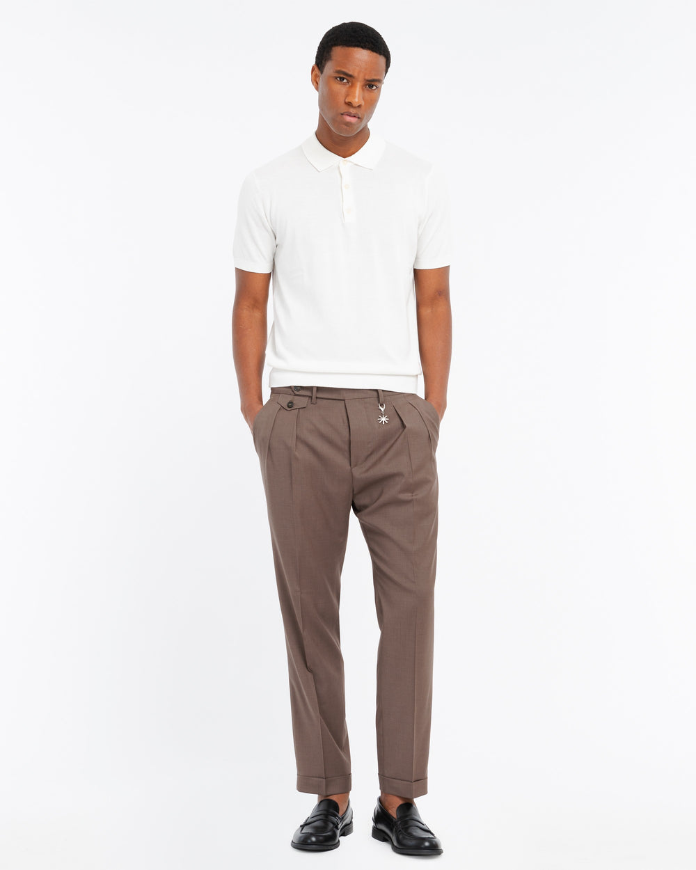 white cotton knit polo shirt