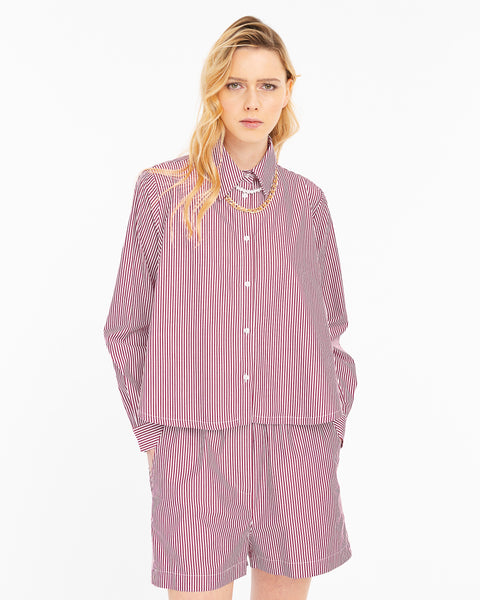 red loose fitting striped cotton shirt