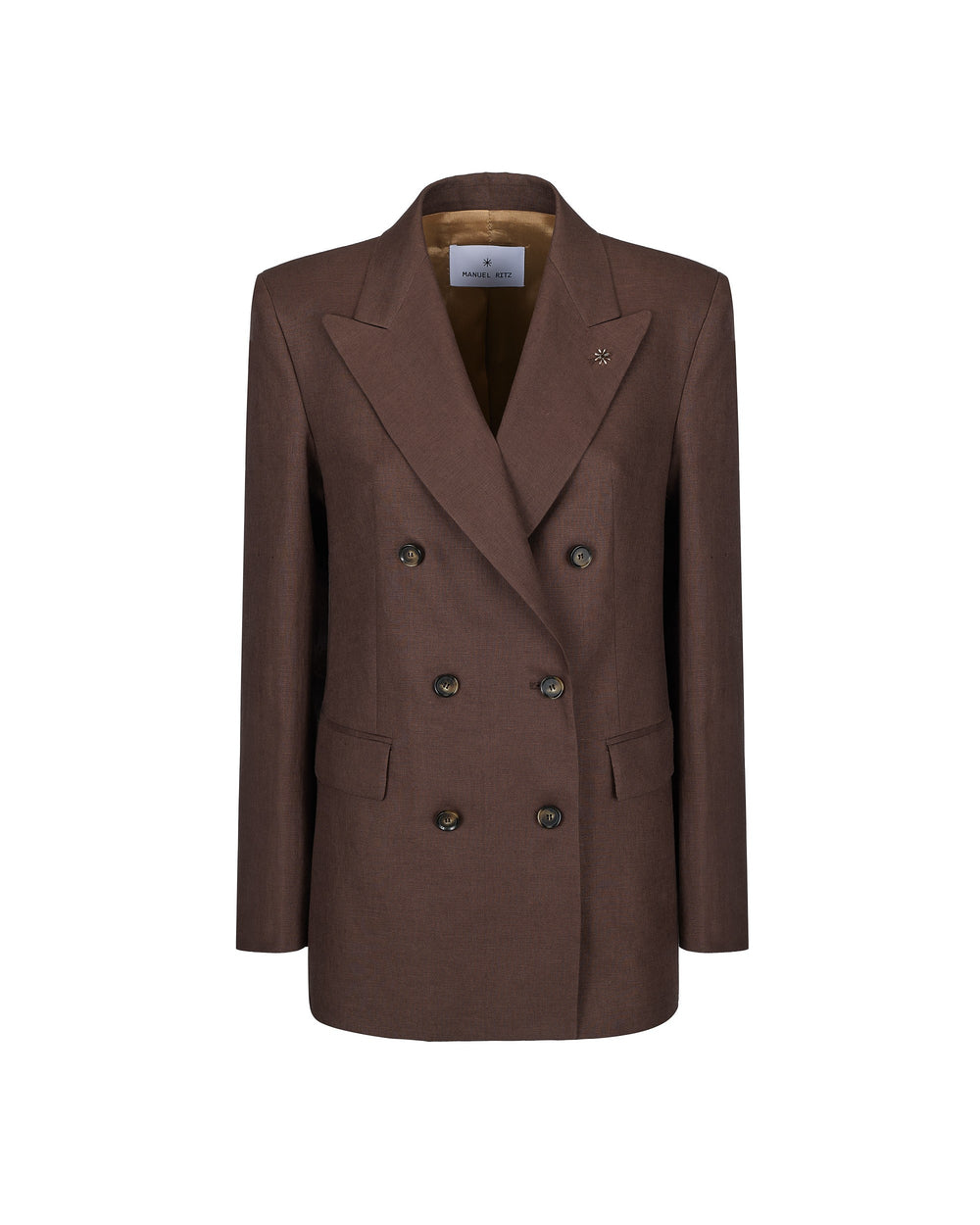 brown double breasted pure linen blazer